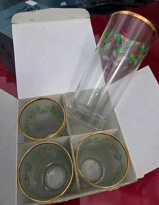 Vintage Lenox Clear Holly Gold-Tone Highball Glasses Set Of 4 Holiday - Picture 1 of 2
