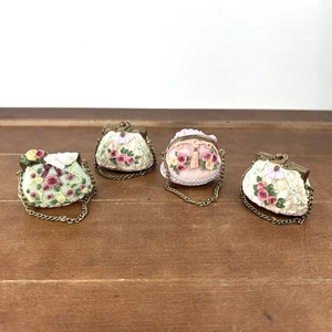 Set of 4, Vintage Christmas Miniature Resin Floral Purses Hanging Ornament Lot - Picture 1 of 5