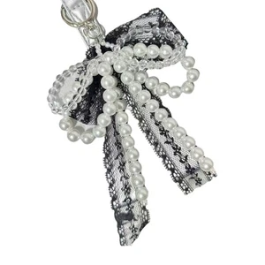 Bows Pendant Phone Lanyard Stylish Phone Charm Imitation Pearls Bowknot Keychain - Picture 1 of 10