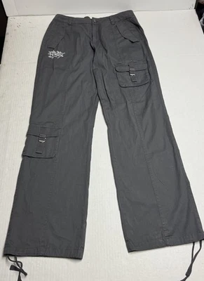 Ed Hardy x Urban Outfitters Cloud Fitted Cargo Wide Leg Trousers Grey Size: M - Image 1 of 4