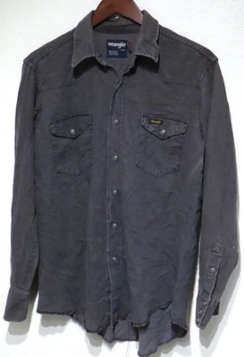 vtg Wrangler BLACK OVERDYE JEAN Western Shirt MED Snaps 80s Denim 70127 USA made - Image 1 of 4