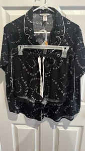 Victoria's Secret  Short Pajama Set Sz M - Black Swirl Hearts - Picture 1 of 11