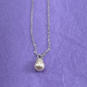 Silberkette mit Silberstein und Perle Anhänger Halskette 21,5" - Bild 1 von 5