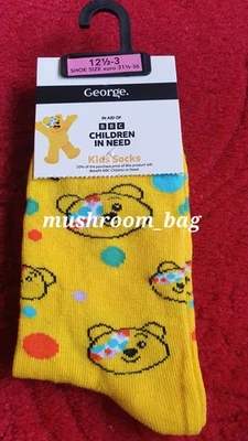 BBC CHILDREN IN NEED @ GEORGE BBC Children In Need - Pudsey Bear Socks - Size 12-3.5 (Eur 31.5-34)