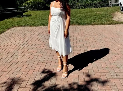 Vestido curto branco inverno nupcial impressão tamanho 16 XL casamento chuveiro fada  - Imagem 1 de 4