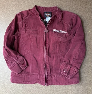 Harley-Davidson Girls Jean Jacket Size 5T Burgundy Denim Forever Free Embroider - Image 1 of 4