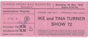 Ike & Tina Turner In Concert 1972 München Ticket / Konzertkarte / Eintrittskarte - Bild 1 von 2