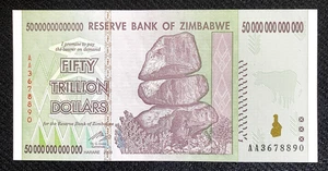 2008 ZIMBABWE - 50 TRILLION DOLLARS - P#90 - UNC - AF1 - Picture 1 of 3
