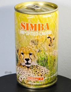 SIMBA #7 CHEETAH AFRICA WILDLIFE GAME BEER CAN BIG WILD CAT SWAZILAND DARIEN CT - Picture 1 of 7