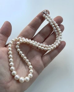 Vintage Sterling Silver Round Graduated Perfect Pearl Necklace 17" - Picture 1 of 5