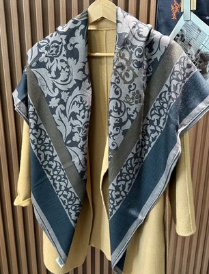 70% Cashmere 30% Silk Scarf branch Print Neckerchief 53'' Shawl Bandana Wrap new - Image 1 of 4