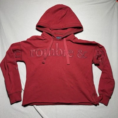 Толстовка с капюшоном женская Abercrombie & Fitch средняя красная мягкая A&F карманы на молнии с надписью - Изображение 1 из 4