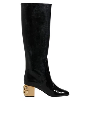 Botas Altas Negras De Mujer Dolce&Gabbana De Charol Con Tacón Midi - Imagen 1 de 4