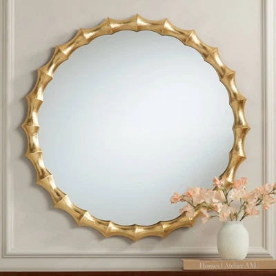 Uttermost Ilium 34" x 34" Gold Scalloped Bone Round Wall Mirror - Image 1 of 4