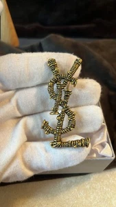The Ysl Gold Tone Brooch 2.5 Inch Length With Box - Picture 1 of 3