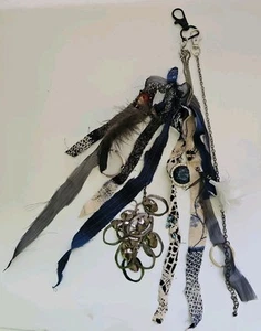 Handtasche Anhänger Schlüsselring Schlüsselanhänger Quaste Boho Shabby Upcycling blau schwarz beige 14" - Bild 1 von 8