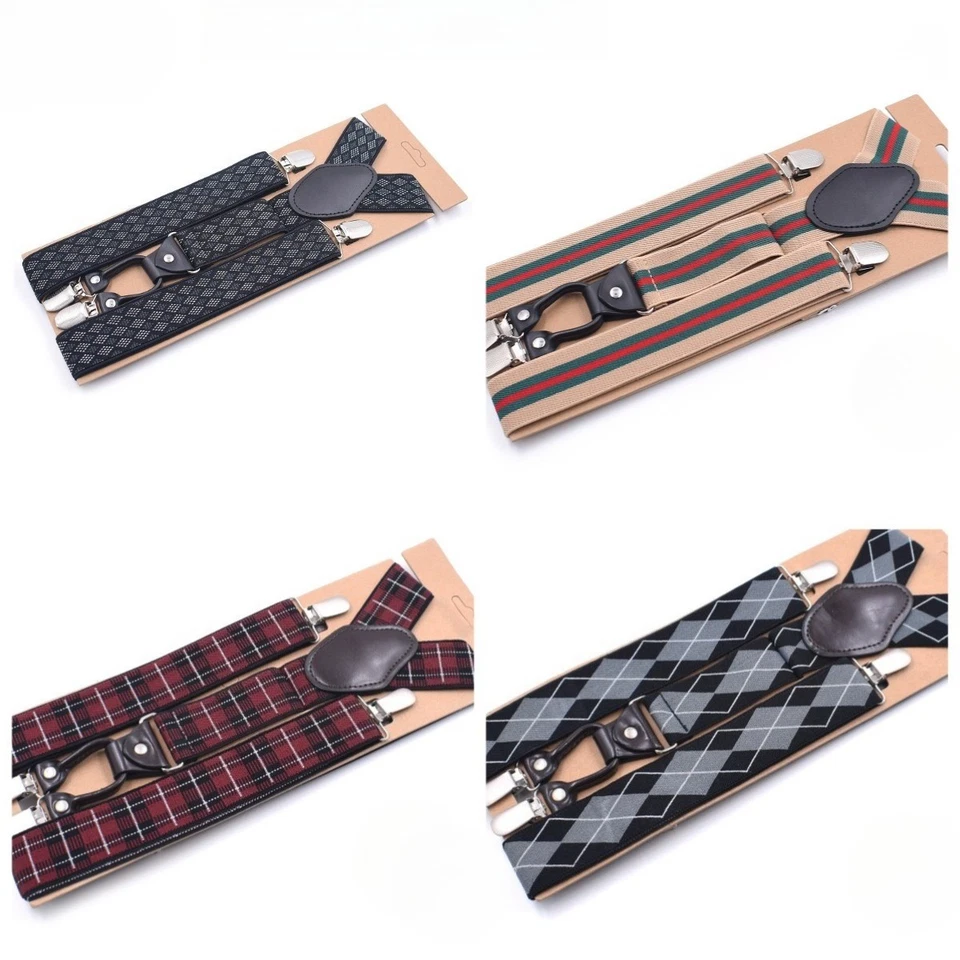 Adult Men's Four-clips Braces with Elasticated Straps Suspenders 35mm Heavy Duty - Изображение 1 из 1