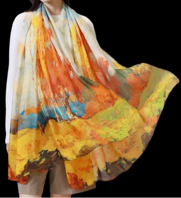 100% 真丝大号围巾女式领巾披肩裹巾花卉蓝色粉色红色 MY206-29 — 第 1/4 张图片