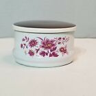 White Porcelain Round Trinket Box with Brown Lid Has Antique Pink Flowers