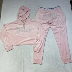 Juicy Couture Velour Velvet Track Suit Set Small Sleepwear Pink Studded Y2K - Picture 1 of 14