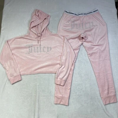 Juicy Couture Velour Velvet Track Suit Set Small Sleepwear Pink Studded Y2K - Image 1 of 4