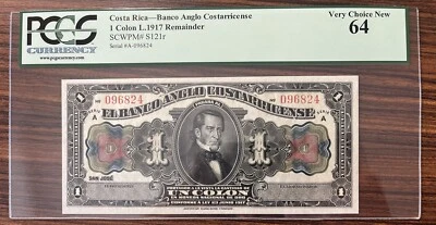 Costa Rica 1 Colon 1917 Remainder Uncirculated PCGS 64 Very Choice New #75569 - Image 1 of 2