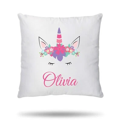 PERSONALISED Cushion Cover Pillow Case Kids Unicorn Gift for Girls and Boys - Image 1 of 4