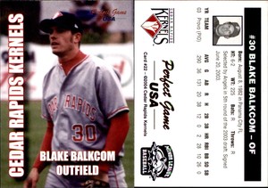 Blake Balkcom 2004 Perfect Game Cedar Rapids Kernels #22 Card *AutographDen*