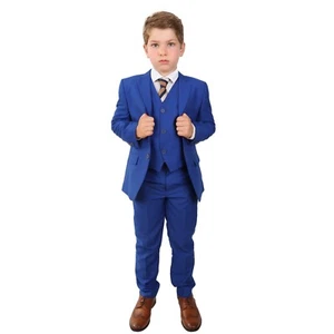Boys Formal Royal Blue Suit Italian Wedding Prom 5 Piece Pageboy Saks Blue Suits - Picture 1 of 9