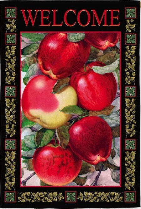 NEW EVERGREEN AUTUMN FALL GARDEN FLAG DAPPLED APPLES WELCOME 2 SIDED 12.5 X 18 - Image 1 of 1