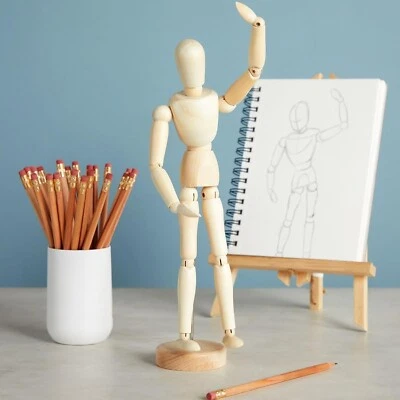 Maniquí articulado de madera para artistas de 12" pintura dibujo la figura humana modelo ficticio Foto 1 de 4
