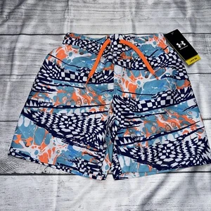 Under Armour Youth Boys Swim Trunks Blue Orange Multi Pattern NEW - Picture 1 of 2