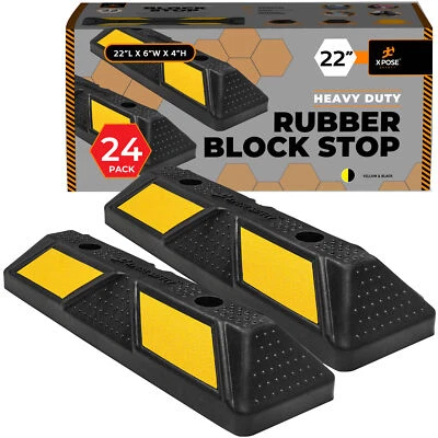 Parking Block Curb Stop, 22" Yellow Reflective Strip, 24 Pack - Image 1 of 4