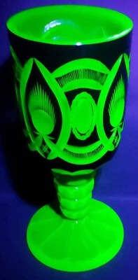 Amber glass goblet ruby cut to uranium RARE Lobmeyr? uranglas Bohemia ouraline - Image 1 of 4