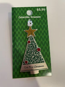 NWT Christmas Ornament Our First Christmas Tree Green Silver Gold Glitter 3.25" - Picture 1 of 4