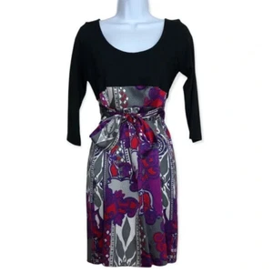 Alice Trixie Natalie Silk Mini Dress Purple Black Belted Long Sleeve Size S - Picture 1 of 12