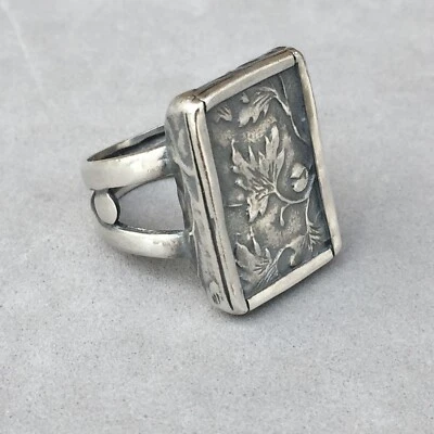 Anillo Silpada Plata Esterlina Floral Hoja Vid Rectángulo Talla 7 1/4 Retirado R1839 Foto 1 de 4