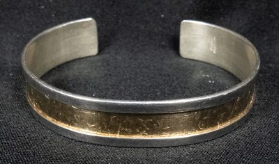 ED LEVIN 14K & STERLING SILVER 13mm CUFF BRACELET-6 1/2" Gorgeous! - Image 1 of 4
