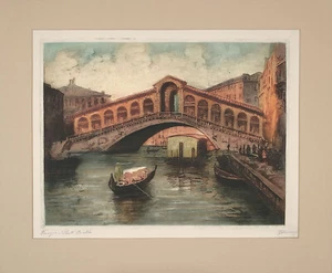 FEDERICO MARIONI XRare De Colección C1920s-30s Grabado Firmado VENECIA - PUENTE RIALTO - Imagen 1 de 1
