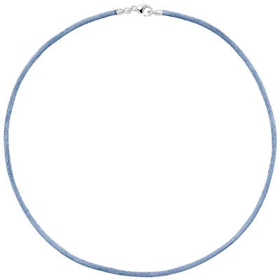 Collana In Seta Blu Chiaro 2,8Mm Con Moschettone In Argento 925 Per Donna, 42Cm - Immagine 1 di 3