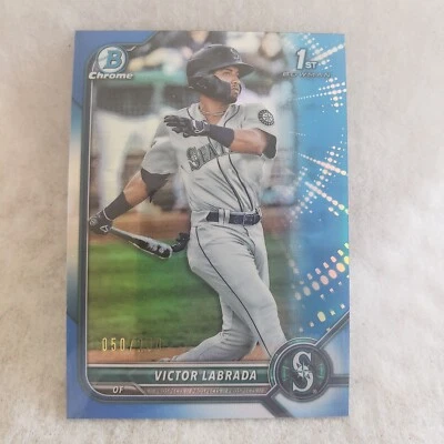 2022 Bowman Chrome Victor Labrada 1st Bowman Blue Refractor Rookie Card 50/150 - Image 1 of 4