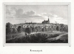 Lommatzsch. Gesamtansicht. Lithographie aus Saxonia um 1840 - Picture 1 of 1