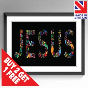 Arte de pared colorido con nombre de Jesús arte trippy enmarcado y sin marco impreso A3 A4 A5 - Imagen 1 de 14