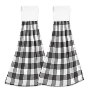 Black and White Buffalo Check Plaids 2 Pcs Hanging Kitchen Hand Towels Kitche... - Picture 1 of 6