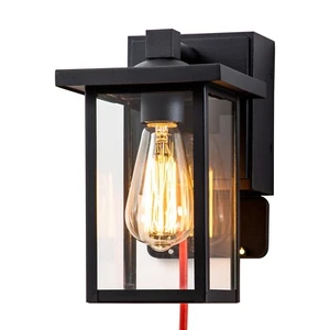 FTL Porch Light with GFCI Outlet,Black Outdoor Wall Light with Outlet Waterproof - Picture 1 of 8