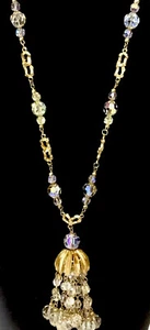 Vendome AB Crystal Tassel Pendant Necklace Aurora Borealis Beads - Picture 1 of 12