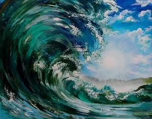The Wave - original ocean seascape acrylic painting on stretched canvas - Picture 1 of 4