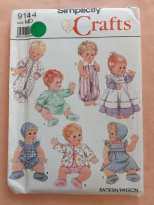 Simplicity 9144 Vintage Baby Doll Wardrobe Pattern Size Medium 15-16" Doll - Image 1 of 2