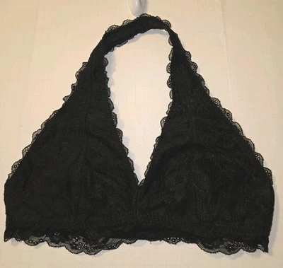 Black Lace Bralette Size Medium Wireless Halter Bra By Gilly Hicks  - Image 1 of 4