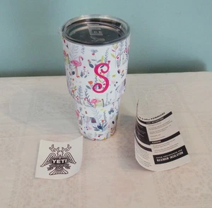YETI FLAMINGO WITH MONOGRAM S 30 OZ. INSULATED ALUMINUM TUMBLER W/LID NEW - Picture 1 of 1